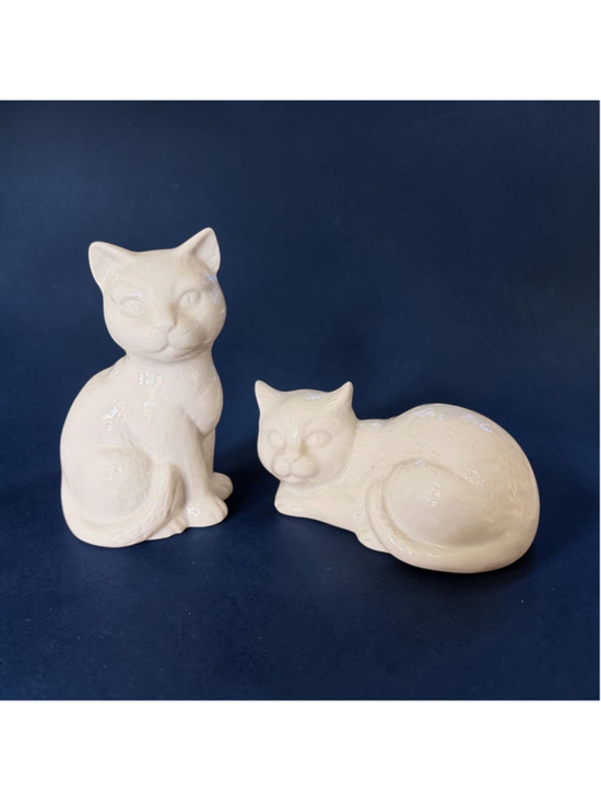 Unbranded Other - Vintage Ceramic Cat Figurines Set – 5” Sitting & Lying Cats – Cottagecore Decor
